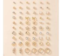 30 Paar elegante minimalistische Metall-Faux-Perlen, kleine Blumen, Strass, Herz, Schleife Ohrstecker Set, luxuriöses Geschenk für Frauen