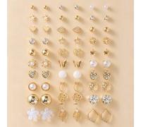 30 Paar elegante minimalistische Metall-Perlenblumen, Herz- und Schleifen-Ohrstecker Set, Geschenk für Frauen