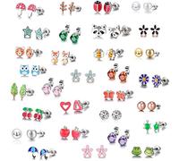30 Paar Herz-Stern-Marienkäfer-Bienen-Ohrstecker, attraktives Ohrring-Set, Edelstahl, Schmuckdekoration, Geschenk für Mädchen, Gummi Glas Koralle Silikon