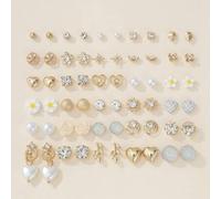 30 Paar minimalistisches modisches Ohrring-Set mit Gänseblümchen, Herz, Strass und Kunstperlen, sortiert, lässige Ohrstecker für den täglichen Gebrauc