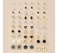 30 Paar modische, niedliche minimalistische schwarze, metallische Herz- & Schmetterlings-Ohrstecker mit Kunststoffperlen, Schmuckgeschenk, geeignet fü