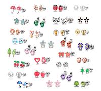 30 Paar Ohrstecker aus Edelstahl - Süßes Tier - Herzform - Roségold, Weiße, Golde Perle - Ohrringe Set für Kleine Mädchen