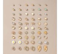 30 Paar/Set Metall Kunstperle Ohrstecker, minimalistisch süße Mode Herz, Tropfen, Schmetterling, Strass, Blume, Sonne Designs, sortierte Stile, geeign