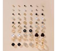 30 Paar/Set Metall Kunstperlen Ohrstecker, minimalistisch süße Mode Herz, Tropfen, Schmetterling, Strass, Blume, Sonne Designs, sortierte Stile, geeig