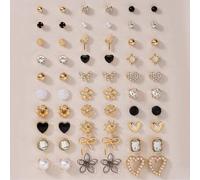 30 Paar/Set Ohrstecker Sortiment - Metall, Kunstperle, einfache & niedliche Designs inkl. Herz, Tränenform, Schmetterling, Strass, Blume, Sonnenmotive