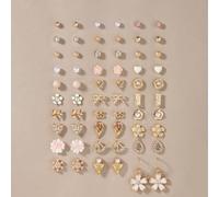 30 Paar sortierte Blumen, Herz, Strass, Schleife, Tropfen, Schneeflocke, Perlen Ohrstecker Set, modische & niedliche Metall Ohrringe, geeignet für Fei