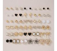 30 Paar sortierte, bunte Ohrringe - Kunstperle, Blumen, Schleifen, Strass, Herzen, geometrische Formen, modische Ohrstecker für Frauen