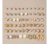 30 Paar sortierte Metall Blumen, Strass, Schleifen, Muschel, Herz, runde Formen einzigartige modische zarte Ohrstecker für Frauen