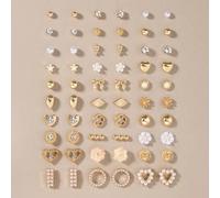 30 Paar sortierte süße Gänseblümchen, Herz, Schleife, Stern, Strass Ohrstecker Set, modischer Metall- & Kunstperlen Ohrringe Schmuckset für Frauen, ge
