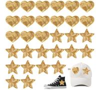 30 Stück Aufnäher zum Aufbügeln für Kleidung, AIFUDA Pailletten, goldene Stern-Aufnäher und Herz-Flicken, Strass-Applikation, Glitzerstern, zum Aufbügeln für Hüte, Kleidung, Taschen, Jeans,