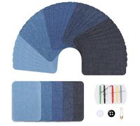 30 Stück Flicken zum Aufbügeln Jeans Set - Bügelflicken für Kleidung & Hosen (7,5 x 10,5 cm) - Patches zum Aufbügeln für Erwachsene & Kinder - inkl. Nähzubehör, 5 Farben Denim Aufbügelflicken