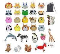 30 Stück Tierstickerei, 1 schwarze Aufbewahrungstasche, Cartoon-Patch-Patches, Tier-Nähflicken, geeignet für Mäntel, Hosen, Röcke, Rucksäcke