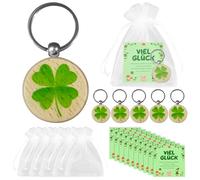 30 Stück Viel Glück Geschenke Set, Rund Holz Kleeblatt Glücksbringer mit Kleeblatt Grußkarte & Organzabeutel, Abschiedsgeschenk Schlüsselanhänger für Frauen Freundin Kollegen Schüler Grundschule