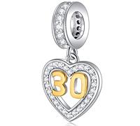 30th Anniversary Charms fit Pandora Frauen Armband, goldene Zahl 30 Dangle, 925 Sterling Silber 30th Geburtstag Herz Halskette Perlen mit Geburtssteinen CZ, Geschenke für beste Mama/Papa/Godmother