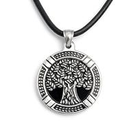 316L Edelstahl Anhänger Baum Yggdrasil Medaillon nordisch silber detailliert 1m Lederband Bikerschmuck