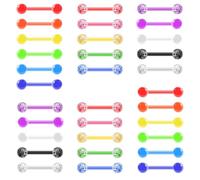 32 Stück Zungenpiercing Kunststoff Set 0.3G, 16mm Nippelpiercing Zungenpiercing Plastik Set Mit Leuchteffekt, Acrylic Tongue Piercing Wiederverwendbar, Zungenpiercing Barbell Set für Piercing Schmuck
