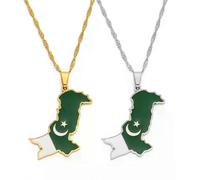 32CM Pakistan Karte Flagge Anhänger Halsketten Edelstahl Pakistanischen Ethnischen Schmuck @ 157721