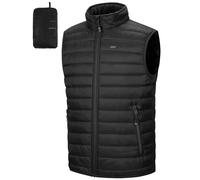 33,000ft Herren Packbare Steppweste Outdoor Gefütterte Hybrid Sportwesten mit Stehkragen Outdoorwesten mit 5 Taschen Übergangswesten für Männer Laufen Golf Wandern Reiten, Schwarz 2XL