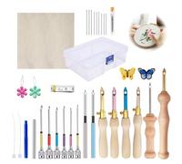 35 Stück Punch Needle Set,Stickerei Starter Kit Holzgriff Stickstifte Einstellbare Stanznadel Werkzeug,Punchneedle Stick Nadel Stickstift Embroidery Kit mit Aufbewahrungsbox für DIY Nähen Stickerei