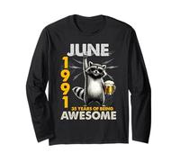 35th Birthday Raccoon Beer June 1991 Vintage 35 Years Old Langarmshirt