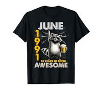 35th Birthday Raccoon Beer June 1991 Vintage 35 Years Old T-Shirt