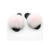 (36-37,pink)Fox Fur Slides For Women - Comfort Open Toe Fur Slippers Indoor Outdoor Ojk