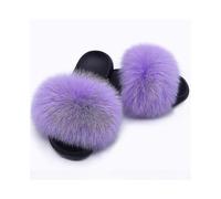 (36-37,Purple)Fox Fur Slides For Women - Comfort Open Toe Fur Slippers Indoor Outdoor Ojk
