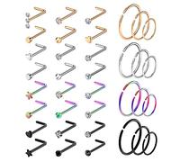 36 Stück Nasenringe,Kucheed 20G Chirurgenstahl Nasenringe Hoop L Form Nasenstecker Nasenschraube Septum Nasenring,Knorpel Helix Ohrringe Hoop Zunge Nasenloch Nase Piercing Schmuck für Frauen Männer
