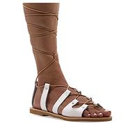 36 Weiß Emmanuela antike griechische Gladiatorensandalen, handgefertigte flache Ledersandalen mit offenen Zehen und Schnürsenkeln, hochwertige Sommerschuhe zum Binden für Frauen