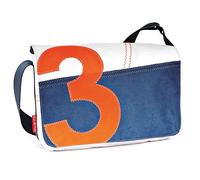 360° Barkasse-Mini Umhängetasche Weiss-blau - Zahl orange, Gurt blau, Segeltuchtasche