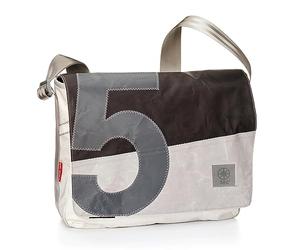 360° Barkasse Segeltuchtasche, Recycling Laptoptasche bis 15'' Zoll, Umhängetasche weiß schwarz grau mit Zahl, Messengerbag