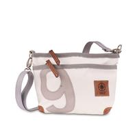 360° Grad Deern Lütt Crossover Damen-Umhänge-Tasche aus Segeltuch, weiß, Zahl Grau, Gurt grau mit Karabinern, maritim, wetterfest