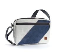360° Grad Fender Umhänge-Tasche Segeltuch weiß-blau, Gurt grau