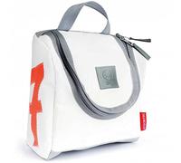 360 Grad Kulturtasche, Waschbeutel, Matrose XL aus Segeltuch, weiß, Zahl neon orange, Gurt dunkelgrau