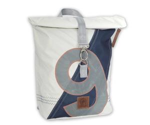 360 Grad Möwe Wickel-Rucksack Segeltuch weiß-blau, Zahl hellgrau