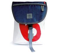 360° Grad Rucksack Landgang Mini aus Segeltuch,Segel weiss, Vintage Blau, Zahl rot,Gurt grau, 27 x 38 x 12 cm