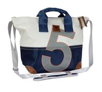 360 Grad Suutje Schultertasche Segeltuch weiß-blau, Zahl hellgrau