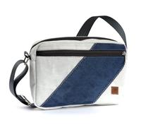 360° kleine Umhängetasche, recyceltes Segeltuch, Weiß/Blau