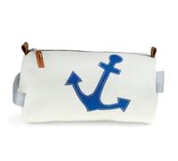 360° Kulturbeutel Tonne aus Segeltuch, Unisex Kulturtasche, Waschtasche Kosmetikbeutel, weiß Anker blau 2347