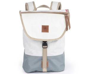360° Landgang Mini Rucksack weiß, Balken grau, Gurt beige