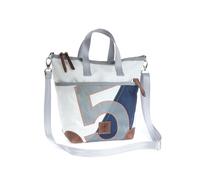 360° Taschen Deern Mini Schultertasche weiß / blau, Zahl hellgrau, Gurt grau mit Karabinern