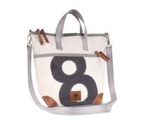 360° Taschen Deern Mini Schultertasche weiß, Zahl grau, Gurt beige mit Karabinern