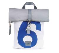 360° Taschen Möwe Rucksack weiß / blauer Streifen, Zahl hellgrau, Gurt grau