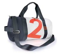 360° Taschen Pirat Sporttasche weiß / navyblau, Zahl neonorange, Gurt navyblau