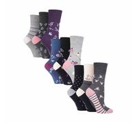 (37-42, Blumen 3) Gentle Grip - 9er Pack Damen Socken Ohne Gummi Baumwolle Mit Gemusterten Streifen