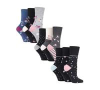 (37-42, Blumenfleck) Gentle Grip - 9er Pack Damen Socken Ohne Gummi Baumwolle Mit Gemusterten Streifen