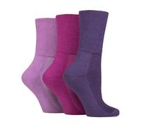 IOMI Footnurse - 3er-Pack Unisex extra breite Bambus-Diabetiker-Socken | 4 Größen | für geschwollene Füße und Beine | glatte Zehennaht | gepolsterter Fuß, brombeerfarben, 4-8