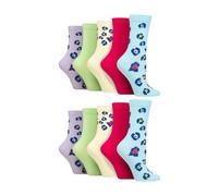 (37-42, Leoparden-Pastell) Wildfeet - 10er Pack Damen Bambus Jacquard Socken | Wildfeet | Lustige Gemusterte Socken