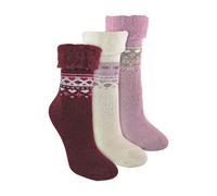(37-42, Tiefes Fuchsia / Rosa / Creme) Sock Snob - 3er Pack Damen Bettsocken Wolle für Winter | Vintage Flauschige Kuschelsocken