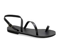 37 Schwarz Emmanuela Antike griechische handgefertigte flache Ledersandalen, Sommerschuhe für Damen mit verstellbarem Schnallenriemen, Zehenring Riemchen Sandalen, Knöchelmanschetten Sandalen